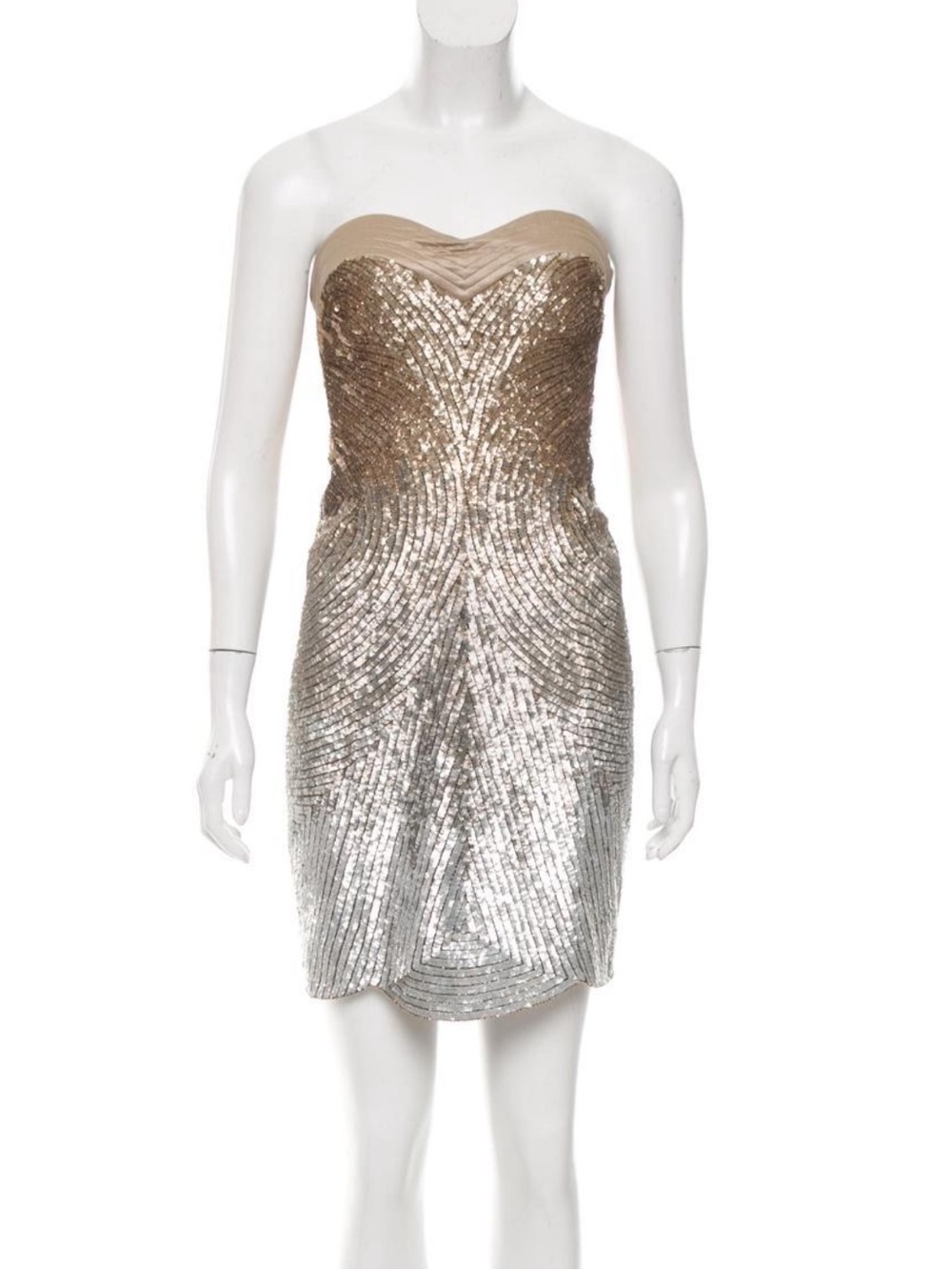Matthew Williamson Strapless Sequined Ombre Dress in Gold and Silver